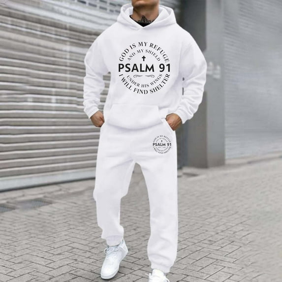 Sweatsuits for Men Set 2 Piece Casual Letter Print Relaxed Fit Hoodie Sweatshirt and Joggers Sweatpants Sets Fall Winter Long Sleeve Sport Suit with Pocket