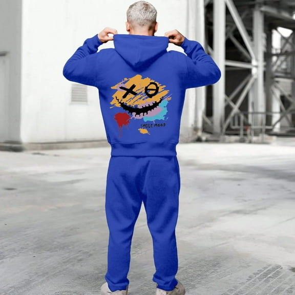 Sweatsuits for Men Set 2 Piece Casual Loose Fit Graphic Hoodie Sweatshirt and Joggers Sweatpants Sets Comfortable Fall Winter Long Sleeve Pullover Suit with Pocket