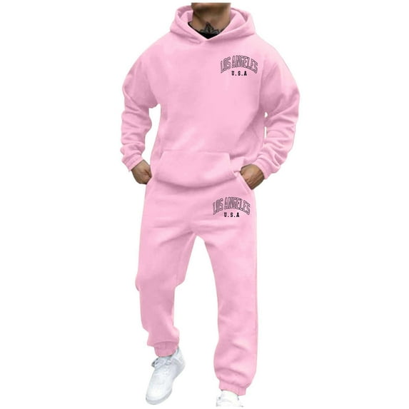 Sweatsuits for Men Set 2 Piece Casual Solid Color Long Sleeve Letter Printed Pullover Sweatshirt and Sweatpants Tracksuits Comfortable Soft Jogging Suit