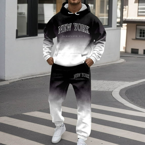 Sweatsuits for Men Set 2 Piece Color Patchwork Loose Fit Hoodie Sweatshirt and Joggers Sweatpants Sets Versatile Fall Winter Long Sleeve Pullover Suit with Pocket
