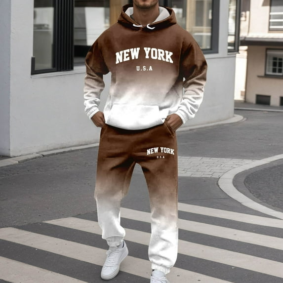 Sweatsuits for Men Set 2 Piece Color Patchwork Loose Fit Hoodie Sweatshirt and Joggers Sweatpants Sets Versatile Fall Winter Long Sleeve Pullover Suit with Pocket