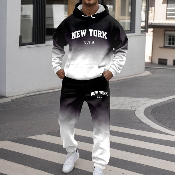 Sweatsuits for Men Set 2 Piece Color Patchwork Loose Fit Hoodie Sweatshirt and Joggers Sweatpants Sets Versatile Fall Winter Long Sleeve Pullover Suit with Pocket