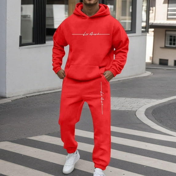 Sweatsuits for Men Set 2 Piece Letter Graphic Hoodie Sweatshirt and Drawstring Sweatpants Sets Casual Solid Fall Fashion Pullover Suits Winter Clothes Outfits