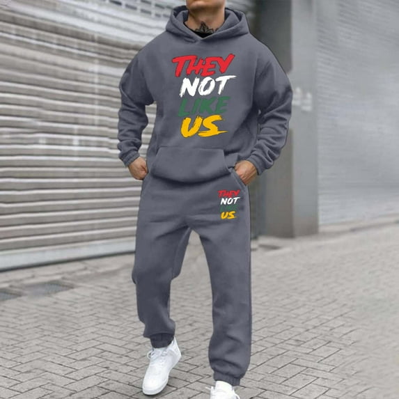 Sweatsuits for Men Set 2 Piece Letter Print Relaxed Fit Hoodie Sweatshirt and Joggers Sweatpants Sets Comfortable Fall Winter Long Sleeve Sport Suit with Pocket