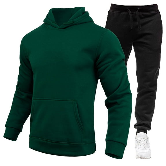 Sweatsuits For Men Set 2 Piece Solid, Mens Tracksuit Hoodie Sweatsuit Sets Jogging Adult Tracksuits Sweatshirt Jogger Sweatpants Warm Sports Suit With Kangaroo Pocket (L,Dark Green)