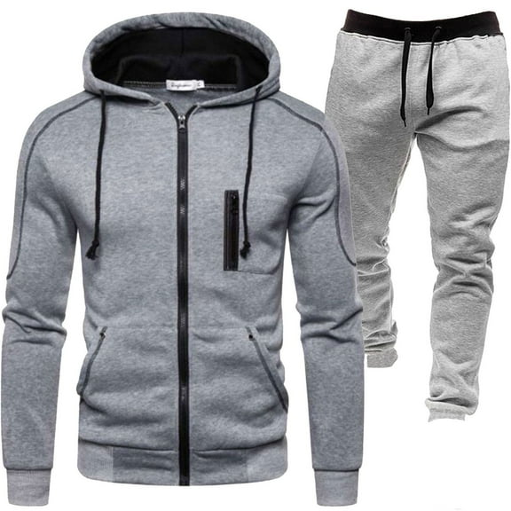 Sweatsuits For Men Set Big And Tall, Mens Tracksuit 2 Piece Hoodie Sweatsuit Gym Training Wear Lounge Sets Outfits Cropped Sweatshirt and Sweatpants (XXXL,Grey)