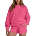 thumbnail image 1 of Sweatsuits Shorts Sets Womens Fall Outfits Oversized Crewneck Sweatshirt and Shorts Tracksuit Lounge Sportswear (M, Hot Pink), 1 of 7