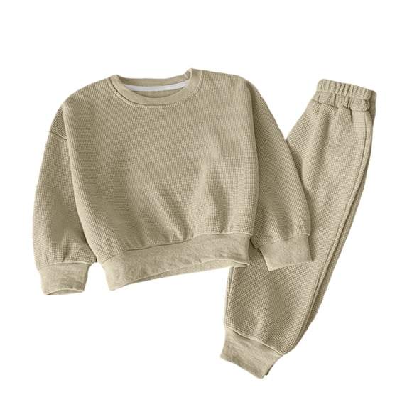 Sweatsuits Toddler Kids 2 Piece Waffle Knit Crewneck Sweatshirt and Joggers Pant Sets Sports Casual Fall Outfits (10 Years, Green)