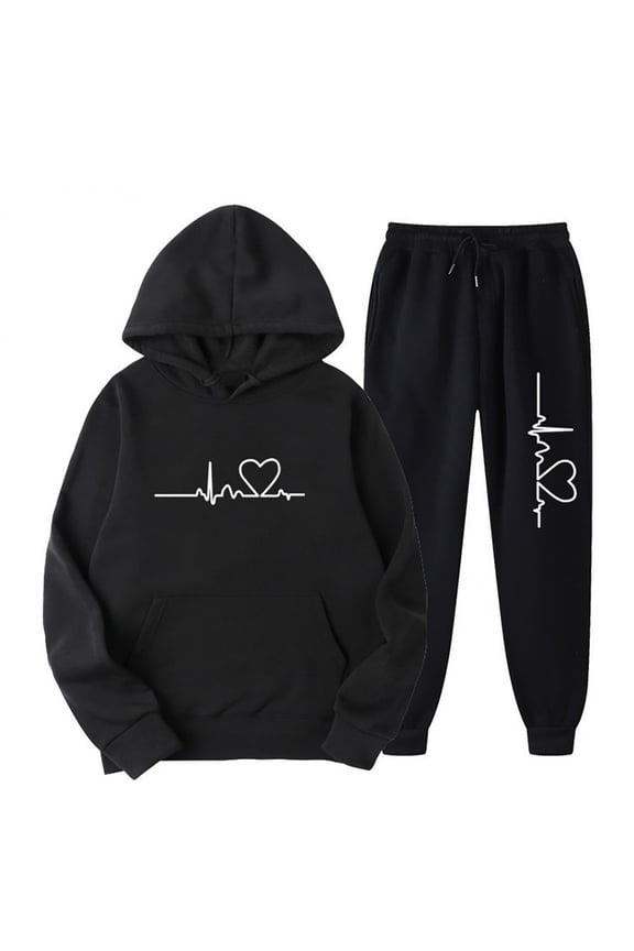 Sweatsuits Women 2 Piece Cotton Jogging Outfits 4 Pockets Hoodie and Jogger Pant Sets Sweatpant Sportswear Fall (2XL, Black|Heart)