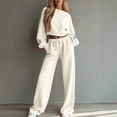 thumbnail image 1 of Sweatsuits Women 2 Piece Outfit 2026 Solid Drawstring Wide Leg Sweatpants Crew Neck Long Sleeve Cropped Tracksuit 2XL, 1 of 6