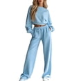 thumbnail image 1 of Sweatsuits Women 2 Piece Outfit 2026 Solid Drawstring Wide Leg Sweatpants Crew Neck Long Sleeve Cropped Tracksuit, 1 of 6