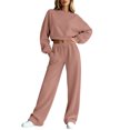 thumbnail image 1 of Sweatsuits Women 2 Piece Outfit 2026 Solid Drawstring Wide Leg Sweatpants Crew Neck Long Sleeve Cropped Tracksuit, 1 of 7