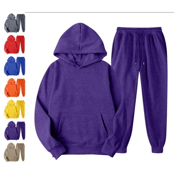 Sweatsuits Women 2 Piece Outfit Comfort Fleece Oversized Hoodie Jogger Sweatpants Set Athleisure Matching Sweat Sets Purple XXL