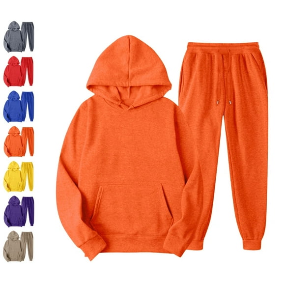 Sweatsuits Women 2 Piece Outfit Comfort Fleece Oversized Hoodie Jogger Sweatpants Set Athleisure Matching Sweat Sets Saffron M
