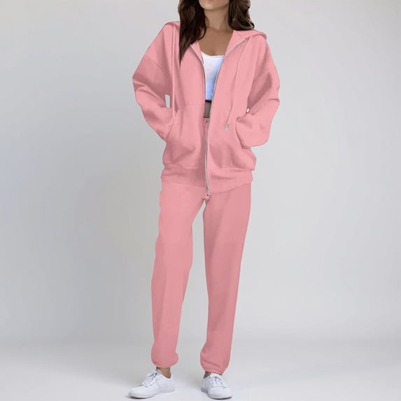 Sweatsuits Women 2 Piece Outfit Comfort Jogger Sets Fleece Oversized Zip Up Hoodie Sweatpants Set Matching Sweat Sets