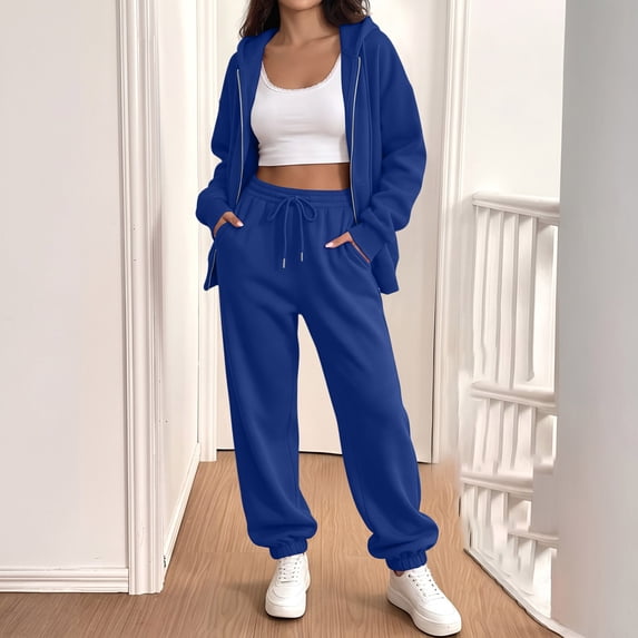 Sweatsuits Women 2 Piece Outfit Comfort Jogger Sets Fleece Oversized Zip Up Hoodie Sweatpants Set Matching Sweat Sets