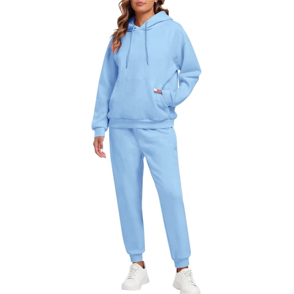 Sweatsuits Women 2 Piece Outfit Cozy Jogging Suits Hoodies Pullover Jogger Sweatpants Set Matching Sweat Sets Light Blue XL