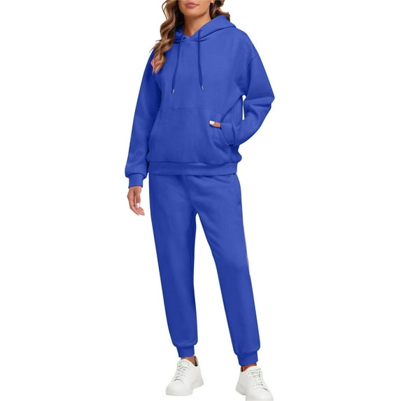 Sweatsuits Women 2 Piece Outfit Cozy Jogging Suits Hoodies Pullover Jogger Sweatpants Set Matching Sweat Sets Royal Blue L