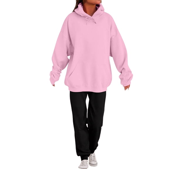 Sweatsuits Women 2 Piece Outfit Fleece Comfort Plain Oversized Hoodie Baggy Jogger Sweatpants Set Matching Sweat Sets,Pink XL