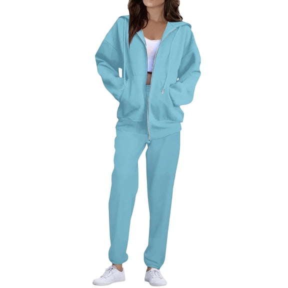 Sweatsuits Women 2 Piece Outfit Fleece Zip Up Jacket Oversized Hoodie Jogger Sweatpants Set Cozy Matching Sweat Sets Cyan XXL