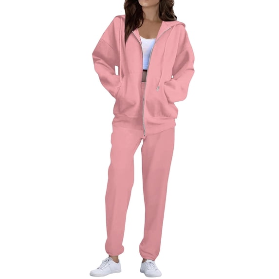 Sweatsuits Women 2 Piece Outfit Fleece Zip Up Jacket Oversized Hoodie Jogger Sweatpants Set Cozy Matching Sweat Sets Pink 3XL