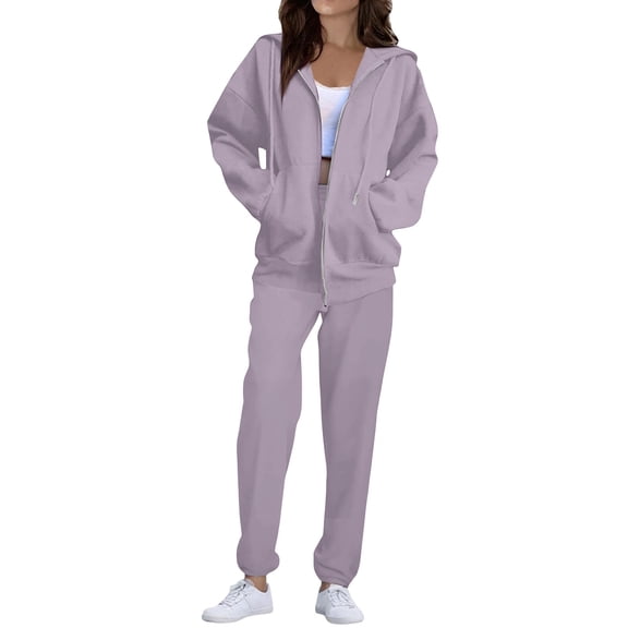 Sweatsuits Women 2 Piece Outfit Fleece Zip Up Jacket Oversized Hoodie Jogger Sweatpants Set Cozy Matching Sweat Sets Purple S