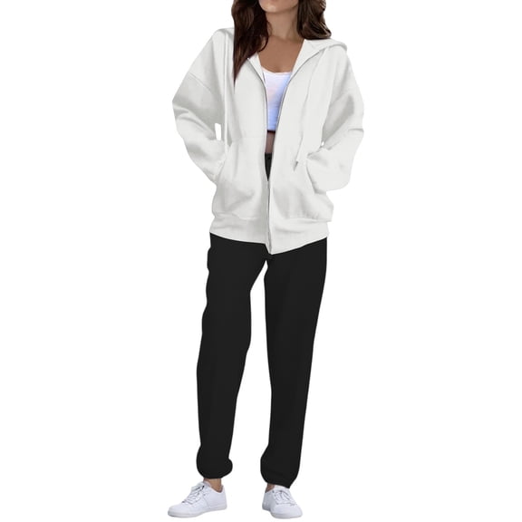 Sweatsuits Women 2 Piece Outfit Fleece Zip Up Jacket Oversized Hoodie Jogger Sweatpants Set Cozy Matching Sweat Sets Silver XXL