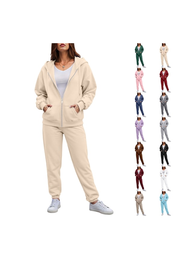Sweatsuits Women 2 Piece Outfit Fleece Zip Up Jacket Oversized Hoodie Jogger Sweatpants Set Cozy Matching Sweat Sets