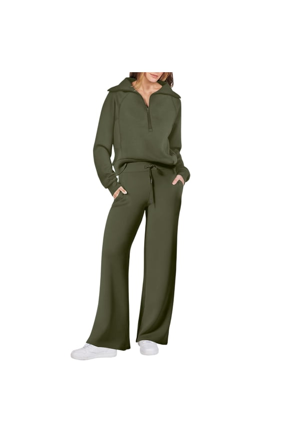 Sweatsuits Women 2 Piece Outfit Half Zip Pullover and Sweatpants Matching Lounge Sets Travel Comfiest Airport Outfits Army Green 2XL
