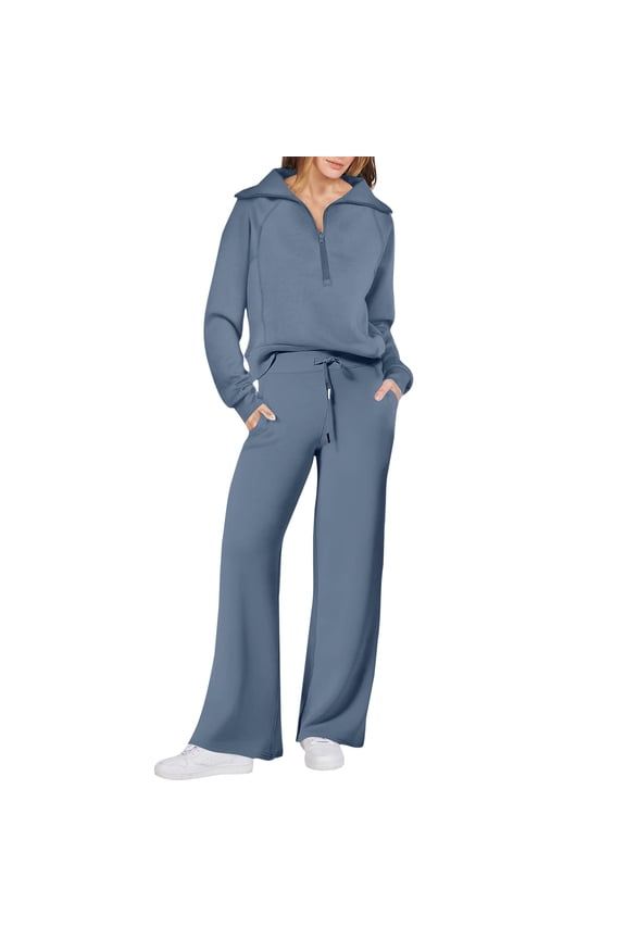 Sweatsuits Women 2 Piece Outfit Half Zip Pullover and Sweatpants Matching Lounge Sets Travel Comfiest Airport Outfits Sky Blue S