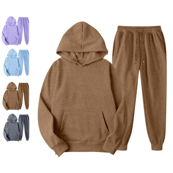 Sweatsuits Women 2 Piece Outfit Hooded Sweatshirt Matching Baggy Sweatpants with Pockets Y2k Lounge Jogging Tracksuit Coffee XXL