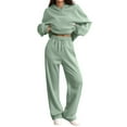 thumbnail image 1 of Sweatsuits Women 2 Piece Outfit Long Sleeve Fleece Oversized Sweatshirt Fall Hoodies Wide Leg Sweatpants Tracksuits 2025 Army Green L, 1 of 3