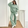thumbnail image 1 of Sweatsuits Women 2 Piece Outfit Long Sleeve Fleece Oversized Sweatshirt Fall Hoodies Wide Leg Sweatpants Tracksuits Army Green L, 1 of 3