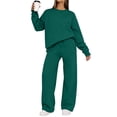 thumbnail image 1 of Sweatsuits Women 2 Piece Outfit Matching Lounge Sets Fall Outfits Crewneck Solid Color Track Suits Long Sleeve Sweatshirt Wide Leg Pants Set, 1 of 6