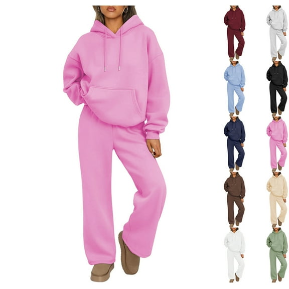 Sweatsuits Women 2 Piece Outfit Oversized Drawstring Hoodie and Joggers Sweatpants Tracksuit Fall Fashion Matching Lounge Sets Pink M