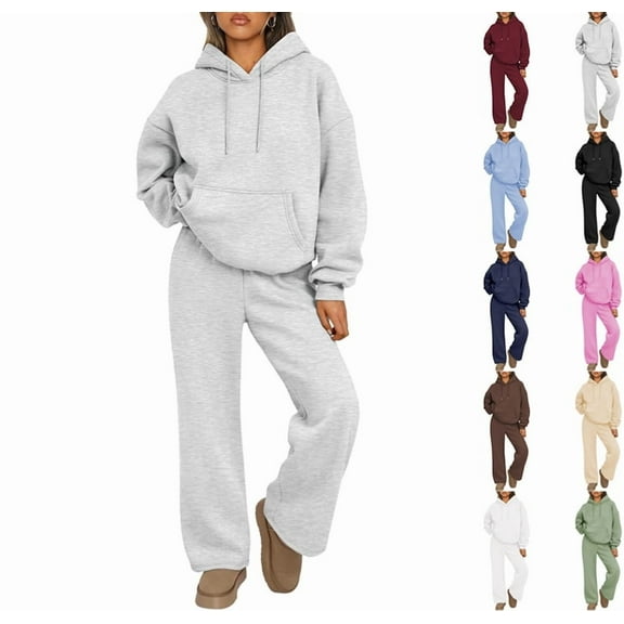 Sweatsuits Women 2 Piece Outfit Oversized Drawstring Hoodie and Joggers Sweatpants Tracksuit Fall Fashion Matching Lounge Sets White XL