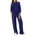 thumbnail image 1 of Sweatsuits Women 2 Piece Outfit, Prolriy Fall Outfits 2025 Wide Leg Pant Matching Sets Womens Clothing Lounge Sets for Women Dark Blue M, 1 of 8