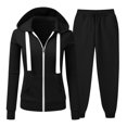 thumbnail image 1 of Sweatsuits Women 2 Piece Outfit, Prolriy Fall Wide Leg Pants Set Leisure Zip up Sweatsuits Lounge Sets for Women Black L, 1 of 7