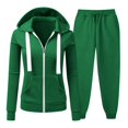 thumbnail image 1 of Sweatsuits Women 2 Piece Outfit, Prolriy Fall Wide Leg Pants Set Leisure Zip up Sweatsuits Lounge Sets for Women Green L, 1 of 8