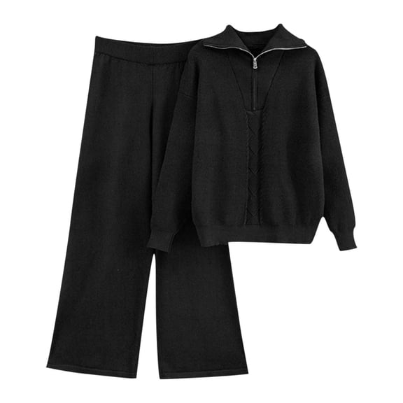 Sweatsuits Women 2 Piece Outfit Sevevn Women's 2 Piece Lounge Sets Turndown Collar Quarter Zipper Oversized Slouchy Matching Cozy Knit Sets