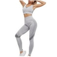 thumbnail image 1 of Sweatsuits Women 2 Piece Outfit Summer Round Neck Sports Tight Yoga High Waist Solid Color Set Yoga Suit Set, 1 of 5
