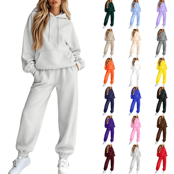 Sweatsuits Women 2 Piece Outfit Track Suit Oversized Hoodie with Pocket Wide Leg Sweatpant Sweat Set Fall Winter Clothes Light Gray XL