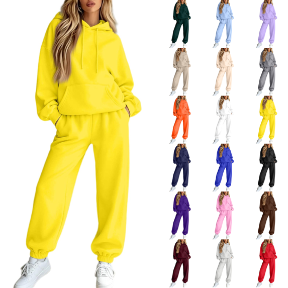 Sweatsuits Women 2 Piece Outfit Track Suit Oversized Hoodie with Pocket Wide Leg Sweatpant Sweat Set Fall Winter Clothes Yellow 2XL