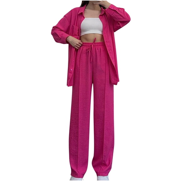 Sweatsuits Women 2 Piece Outfit Women Long Sleeve Solid Blouse Tops  Trousers Suit Sets Linen Two Piece Set Women Christmas Outfits