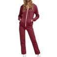 thumbnail image 1 of Sweatsuits Women 2 Piece Outfit Womens Casual Hooded Tracksuit Set Solid Zip Up Sweatshirt Drawstring Track Suits Women Set Red XXXL, 1 of 4