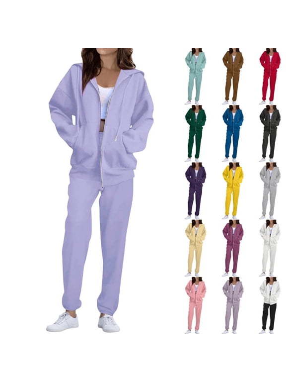 Sweatsuits Women 2 Piece Outfit Zip Up Jacket Comfort Jogger Set Fleece Hoodie and Sweatpants Set Matching Sweat Sets,Purple S