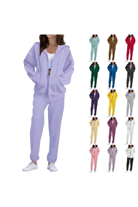 Sweatsuits Women 2 Piece Outfit Zip Up Jacket Comfort Jogger Set Fleece Hoodie and Sweatpants Set Matching Sweat Sets,Purple S