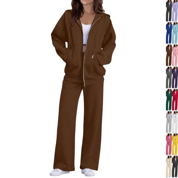 Sweatsuits Women 2 Piece Outfit Zip Up Jacket Comfort Jogger Set Hoodie and Sweatpants Matching Sweat Sets Brown XL