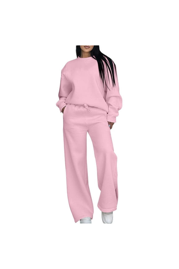 Sweatsuits Women 2 Piece Pant Sets Baggy Crewneck Pullover Sweatshirt and Wide Leg Sweatpant Sweat Outfits, Pink XXL