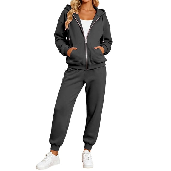 Sweatsuits Women 2 Piece Track Suit Zip Up Hoodie Sweatshirt & Sweat Joggers Set Fall Winter Outfits (Dark Gray L)